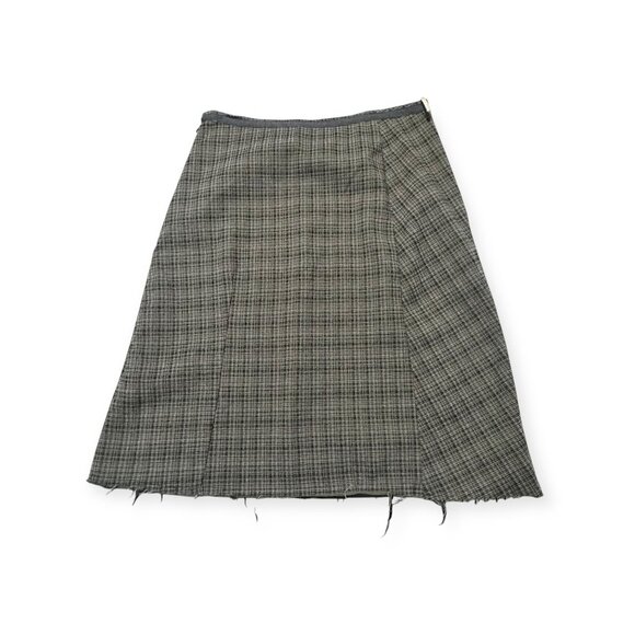 Marni c.2010 Checked Wool‑Blend A‑Line Skirt IT42 Raw‑Hem Bow Waist - Picture 5 of 13